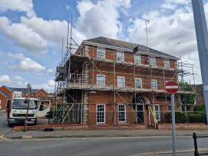 Scaffolding around house